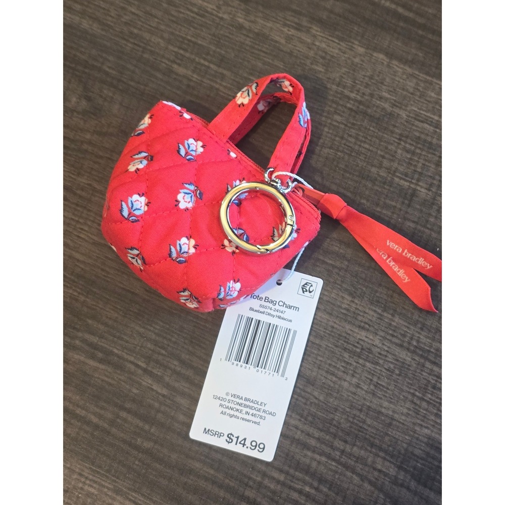 Vera Bradley Mini Tote Bag Charm Keychain Bluebell Ditsy Hibiscus 55574-24147